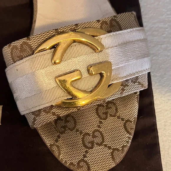 Gucci Women's Brown and Gold Slide Sandals